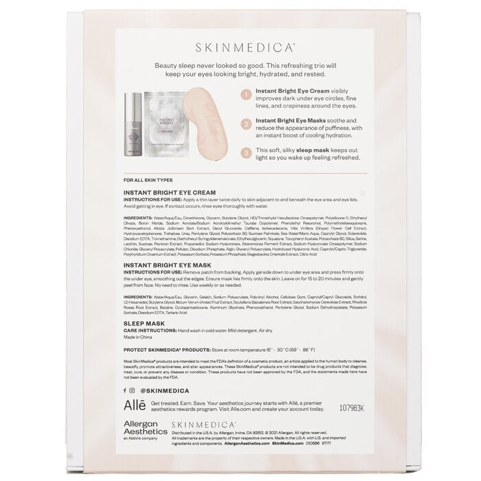 Skin Medica Instant Bright Eye Essentials Set: Instant Bright Eye Cream 14.2g + Instant Bright Eye Masks 6x2.34g + Sleep Mask 1pc 3pc