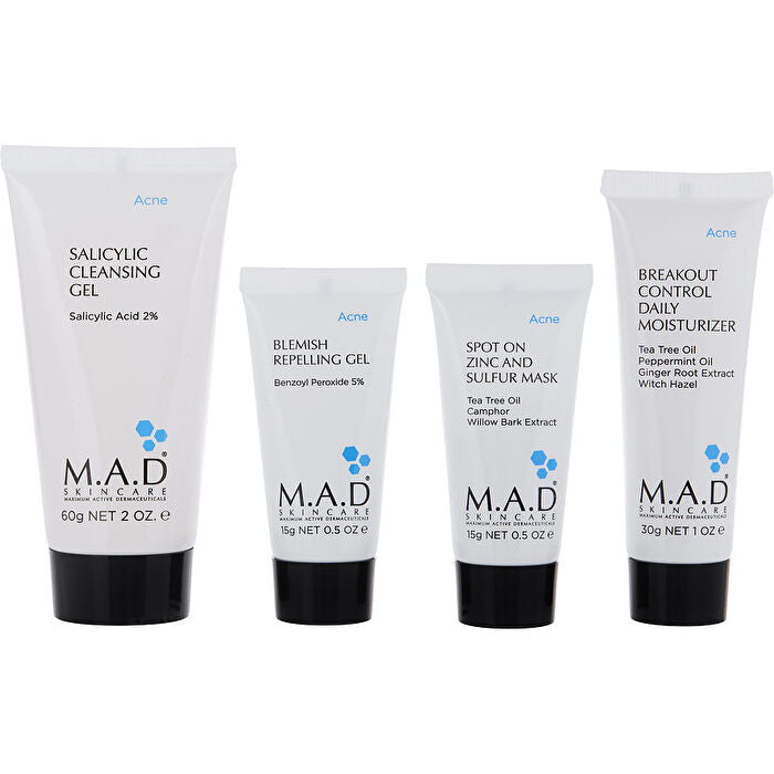 M.a.d. Skincare Discover Breakout Control: Repelling Oil 15g/0.5oz & Zinc & Sulfur Mask 15g/0.5oz & Cleansing Gel 60g/2oz & Daily Moisturizer 30g/1oz 4pcs
