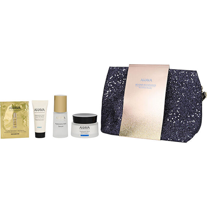 Ahava Beyond Boundaries Boundless Beauty Set: Hyaluronic Acid Serum 30ml/1oz & Hyaluronic Acid Leave-on Mask 15ml/0.5oz & Hyaluronic Acid 24/7 Cream 50ml/1.7oz & Bag 3pcs+bag