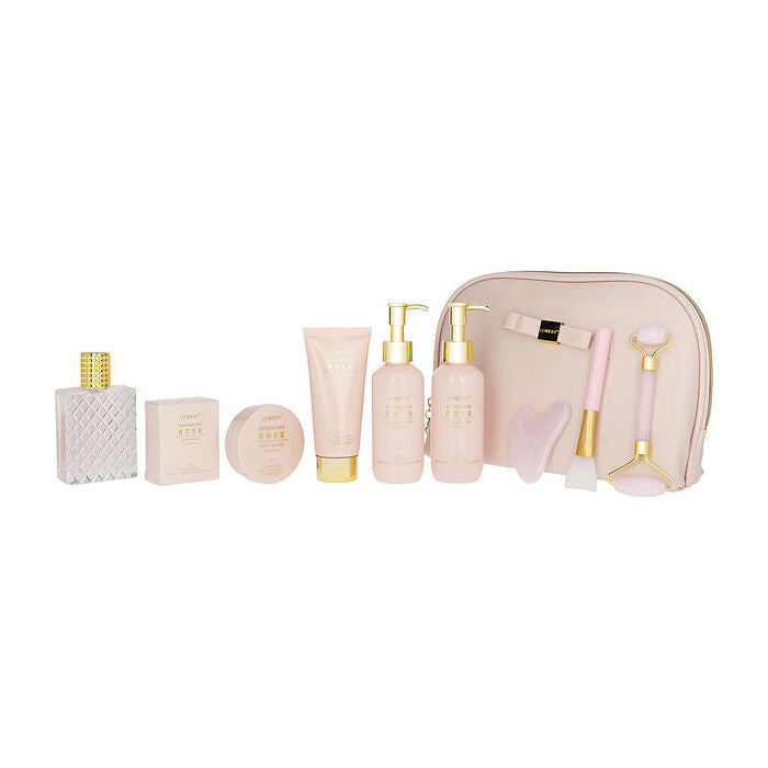 Lovery Enchanted Rose Eau De Parfum Spray 60ml/2.5oz & Bubble Bath 150ml/5oz & Shower Gel 150ml/5oz & Body Scrub 60ml/2oz & Bath Salt 90ml/3.5oz & Mud Mask 3.38 & Face Brush & Face Roller & Gua Sha Stone & Bag