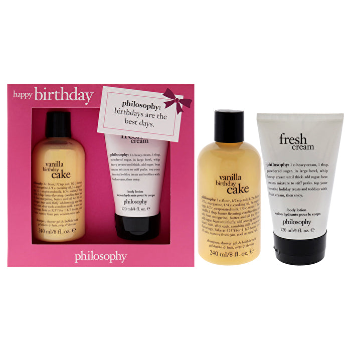 Philosophy Happy Birthday Set: Vanilla Birthday Cake Shampoo Shower Gel & Bubble Bath 240ml/8oz & Fresh Cream Body Lotion 120ml/4oz 2pcs
