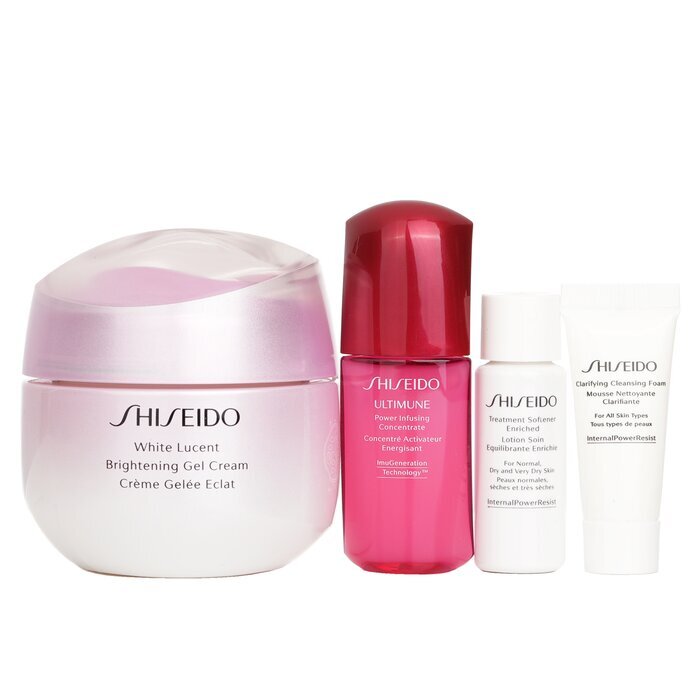 Shiseido White Lucent Holiday Set: Gel Cream 50ml + Cleansing Foam 5ml + Softener Enriched 7ml + Ultimune Concentrate 10ml 4pcs