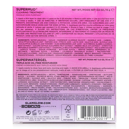 Glamglow Pore-Clearing & Minimizing Set: Supermud Clearing Treatment 15g + Superwatergel Moisturizer 15ml 2pcs