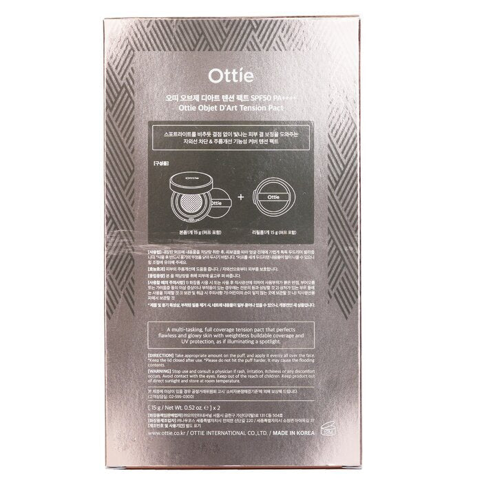 Ottie Objet D’art Tension Pact SPF50 PA++++ & Refill  # 23 Natural (Exp. Date 28 Feb 2026) 2x15g/0.52oz
