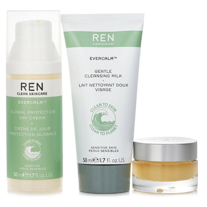 Ren Skin Zen Trio: Global Protection Day Cream 50ml/1.7oz & Gentle Cleansing Milk 50ml/1.7oz & Overnight Recovery Balm 15ml/0.5oz 3pcs