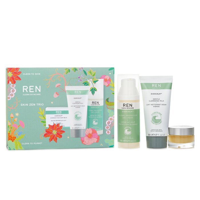 Ren Skin Zen Trio: Global Protection Day Cream 50ml/1.7oz & Gentle Cleansing Milk 50ml/1.7oz & Overnight Recovery Balm 15ml/0.5oz 3pcs