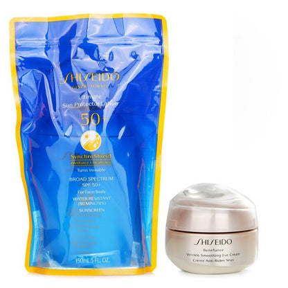 Shiseido Ultimate Sun Protector Lotion SPF 50+ Sunscreen (for Face and Body) + Benefiance Wrinkle Smoothing Eye Cream 2pcs