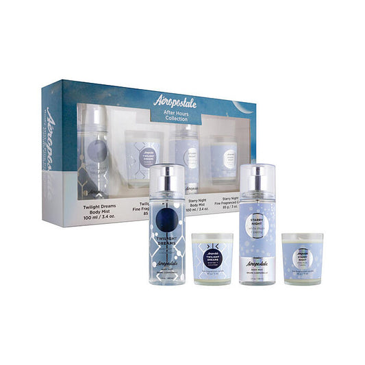 Aeropostale Variety After Hours Collection With Twilight Dreams Body Mist 100ml/3.4oz & Twilight Dreams Candle 90ml/3oz & Starry Night Body Mist 100ml/3.4oz & Starry Night Candle 90ml/3oz