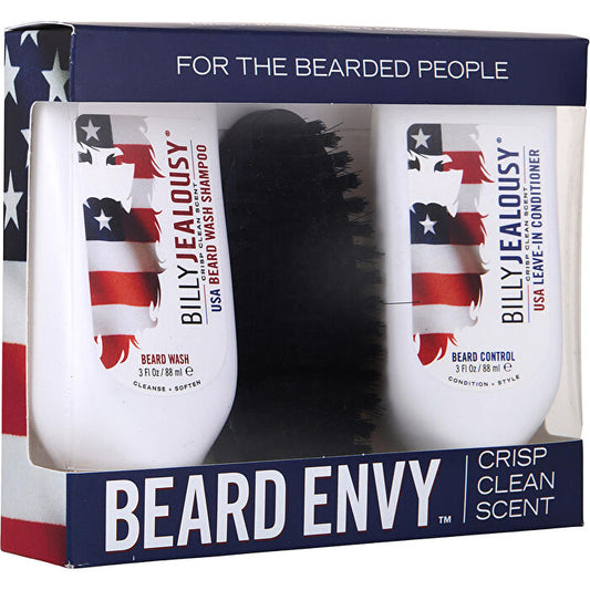 Billy Jealousy Beard Envy Kit Crisp Clean Scent: Usa Beard Wash Shampoo & Usa Beard Control Conditioner & Reinforced Boar Bristle Brush & Brush 88ml/3oz