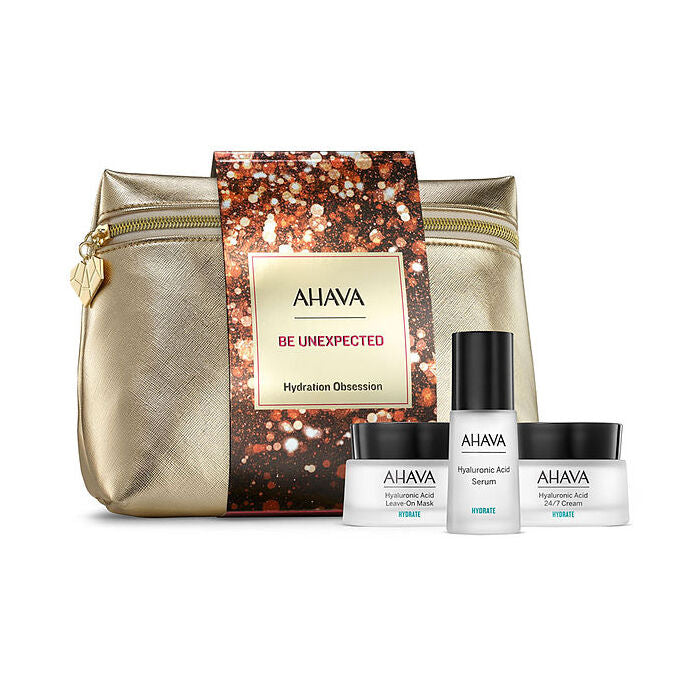 Ahava Be Unexpected Hydration Obsession Set: Hyaluronic Acid Leave-on Mask 50ml/1.7oz & Hyaluronic Acid Serum 30ml/1oz & Hyaluronic Acid 24/7 Cream 50ml/1.7oz & Crystal Osmoter X6 Serum 0.5ml/0.02oz 4pcs