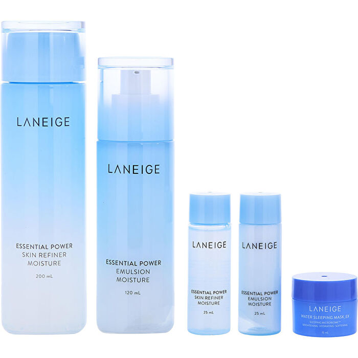Laneige Basic Duo Set: Essential Power Skin Refiner 200ml/6.7oz & Emulsion 120ml/4oz & Skin Refiner 25ml/0.84oz & Emulsion 25ml/0.84oz & Water Sleeping Mask 15ml/0.5oz 5pcs