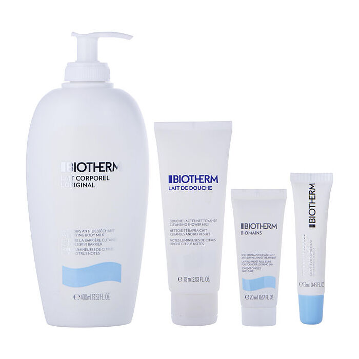 Biotherm Lait Corporel Set - Lait Corporel Anti-drying Body Milk 400ml/13.5oz & Lait De Douche Cleansing Shower Milk 75ml/2.5oz & Hand & Nail Treatment 20ml/0.67oz & Lip Balm 13ml/0.43oz 4pcs