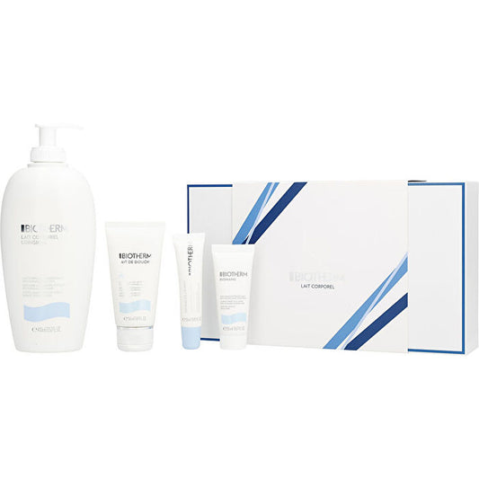 Biotherm Lait Corporel Set - Lait Corporel Anti-drying Body Milk 400ml/13.5oz & Lait De Douche Cleansing Shower Milk 50ml/1.7oz & Biomains Hand & Nail Treatment 20ml/0.67oz & Lip Balm 0.43oz 4pcs