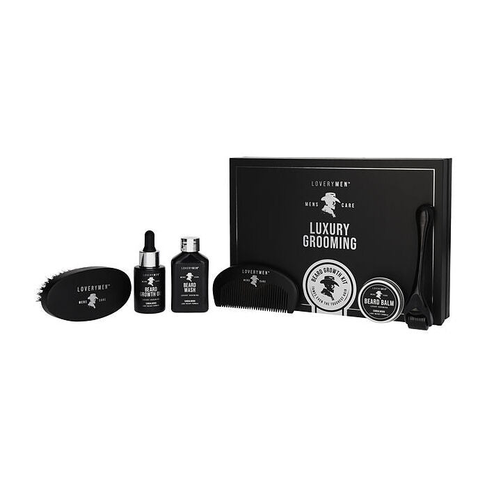 Lovery Beard Growth Kit: Growth Oil 30ml/1oz & Beard Balm 0.7oz & Beard Wash 60ml/2oz & Derma Roller & Boar Bristle Brush & Wooden Comb & E-book & Gift Box