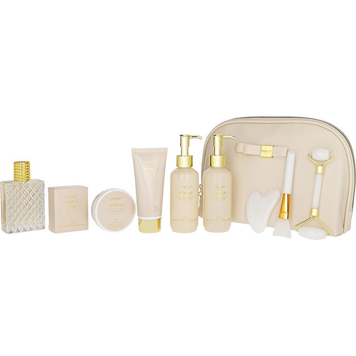 Lovery Vanilla Eau De Parfum Spray 60ml/2.5oz & Bubble Bath 150ml/5oz & Shower Gel 5 Ox & Body Scrub 60ml/2oz & Bath Salt 90ml/3.5oz & Mud Mask 3.38 & Face Brush & Face Roller & Gua Sha Stone & Bag