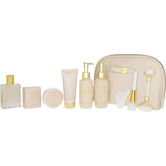 Lovery Vanilla Eau De Parfum Spray 60ml/2.5oz & Bubble Bath 150ml/5oz & Shower Gel 5 Ox & Body Scrub 60ml/2oz & Bath Salt 90ml/3.5oz & Mud Mask 3.38 & Face Brush & Face Roller & Gua Sha Stone & Bag