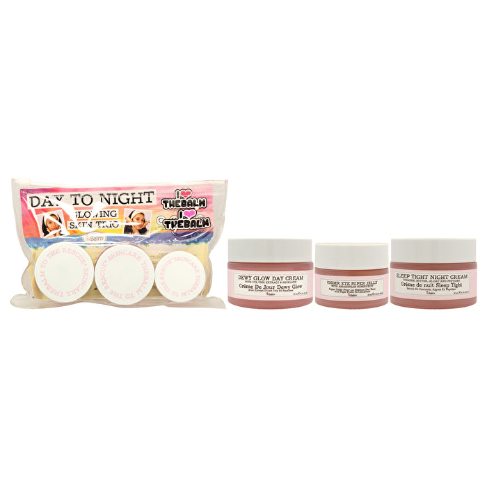 Thebalm Day To Night Glowing Skin Trio: Dewy Glow Day Cream 30ml/1oz & Under Eye Super Jelly 0.5oz & Sleep Tight Night Cream 30ml/1oz 3pcs